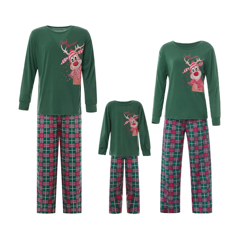 

Matching Family Christmas Pajamas Santa Claus Print Long-Sleeves Tops with Striped Pants Loungewear for Dad Mom Children