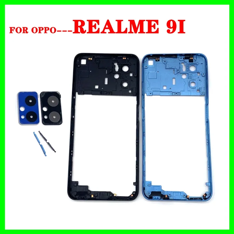 For Realme 9i RMX3491 Back Battery Glass Cover With LCD Front Middle Frame Bezel & Volume ButtonsWith Camera Lens Button