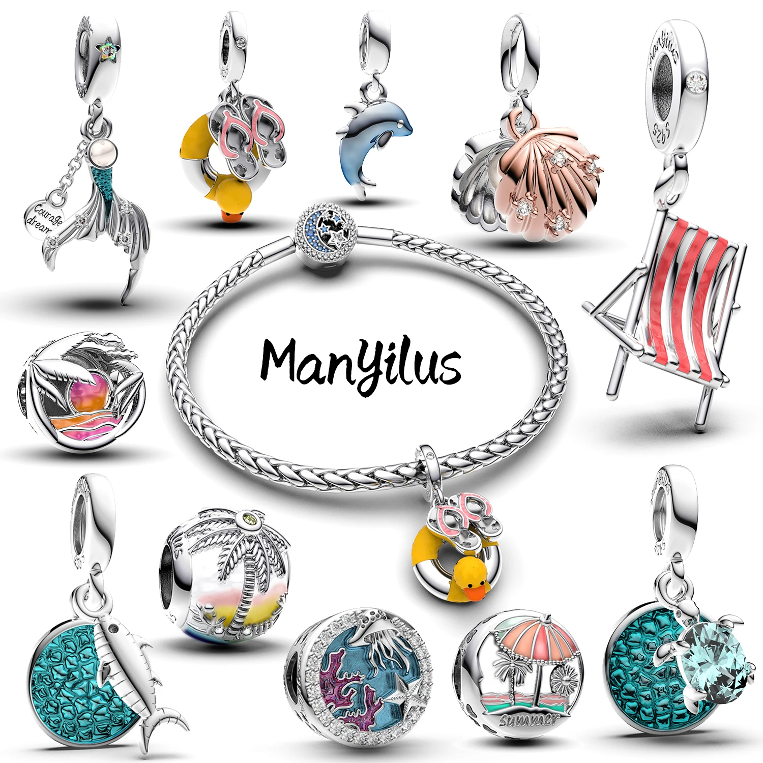 Nuevo colgante de plata de ley S925 con dijes de colección de verano, cuentas DIY para pulsera Original, fabricación de collares, regalo de joyería para mujer