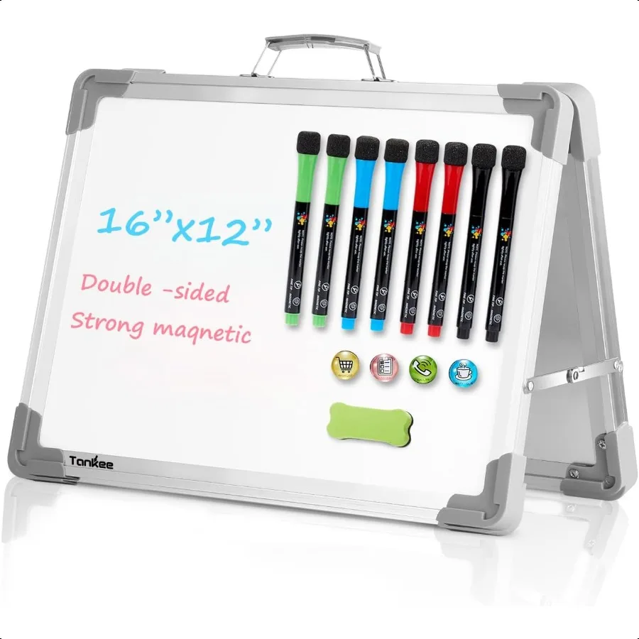 

Small Dry Erase White Board Magnetic Desktop Foldable Whiteboard Portable Mini Easel Double Sided on Table Top with Holder for