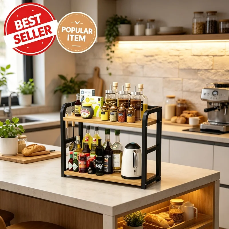 1Pc 2‑Tier Metal Countertop Shelf Space‑Saving Organizer for Coffee Mugs Condiments Rustproof Kitchen Rack