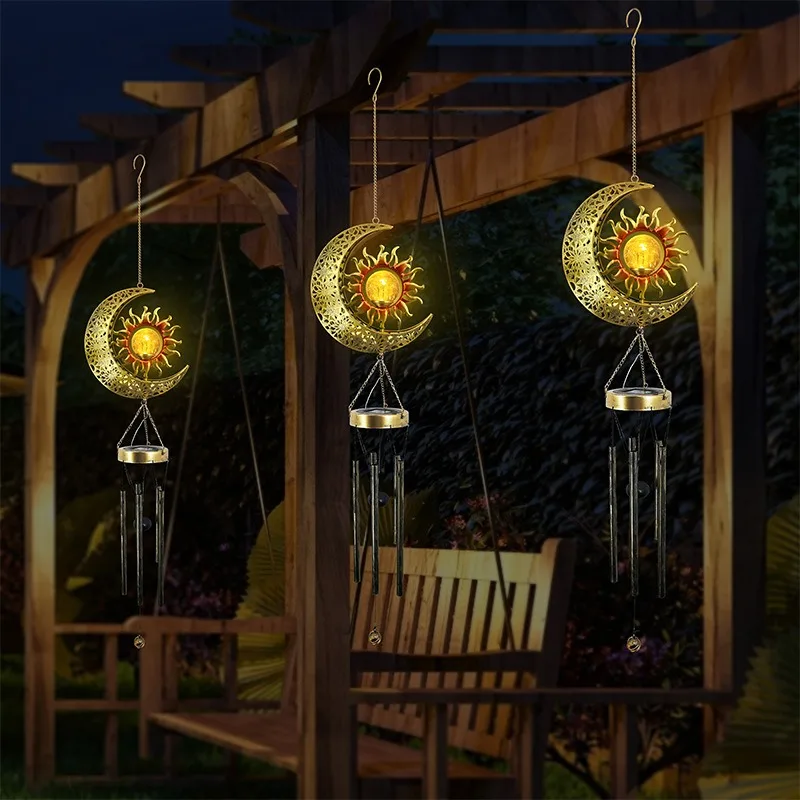 

3Pcs New Solar Moon Wind Chime Lights Outdoor Iron Hanging Light Moon LED Garden Lawn Landscape Christmas Party Decoration Lamps