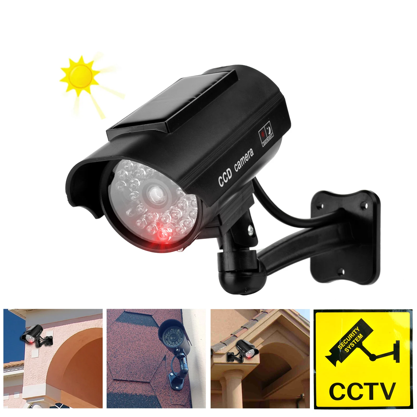 

1PC Fake Solar Dummy Camera Waterproof Security CCTV Surveillance Camera With Flashing Red Led Light Home Indoor Outdoor Camera