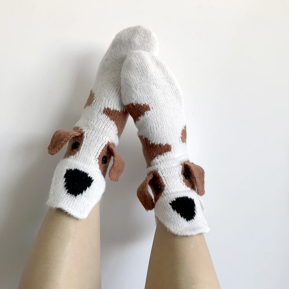 Christmas winter stereo cartoon animal floor socks white flower dog warm middle tube home socks