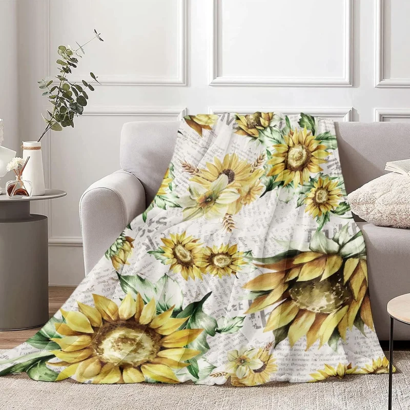 

Sunflower blanket gift casual style soft watercolor painting blue velvet comfortable fuzzy sofabed decoration 50x60 inches