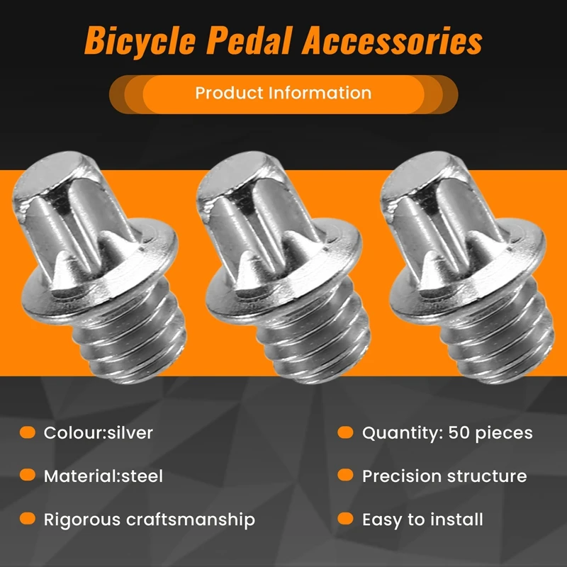 50 шт., дорожные MTB, складные велосипедные педали, противоскользящие гвозди, сменные винты, штифты, болты, велосипедные шестигранные винты M4, набор штифтов для педали, дорожные