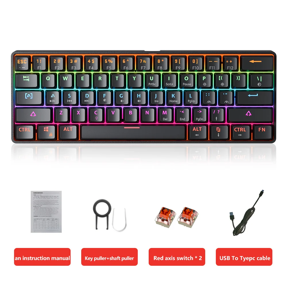 MUCAI MK61 USB الألعاب Esports لوحة المفاتيح الميكانيكية 61 مفتاح المحور الأحمر السلكية كابل قابل للفصل RGB الخلفية الساخن مبادلة #6