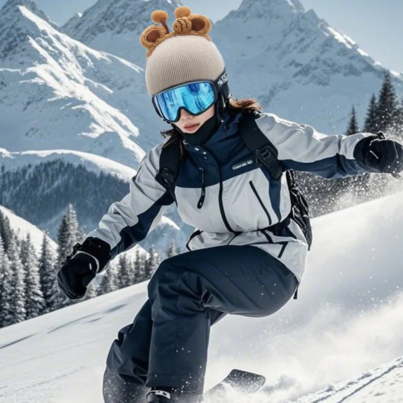 Winter Three-dimensional Doll Ski Helmet Hat Cover Outdoor Sports Snowboard Double Board Helmet Cover Cute Personality Helmet