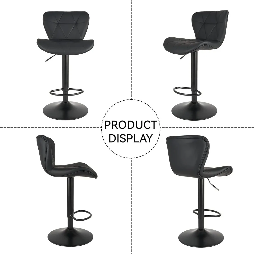 Modern Bar Stool Set of 2, Adjustable Faux Leather Upholstered Swivel Counter Stools, Counter Height Barstools with Back