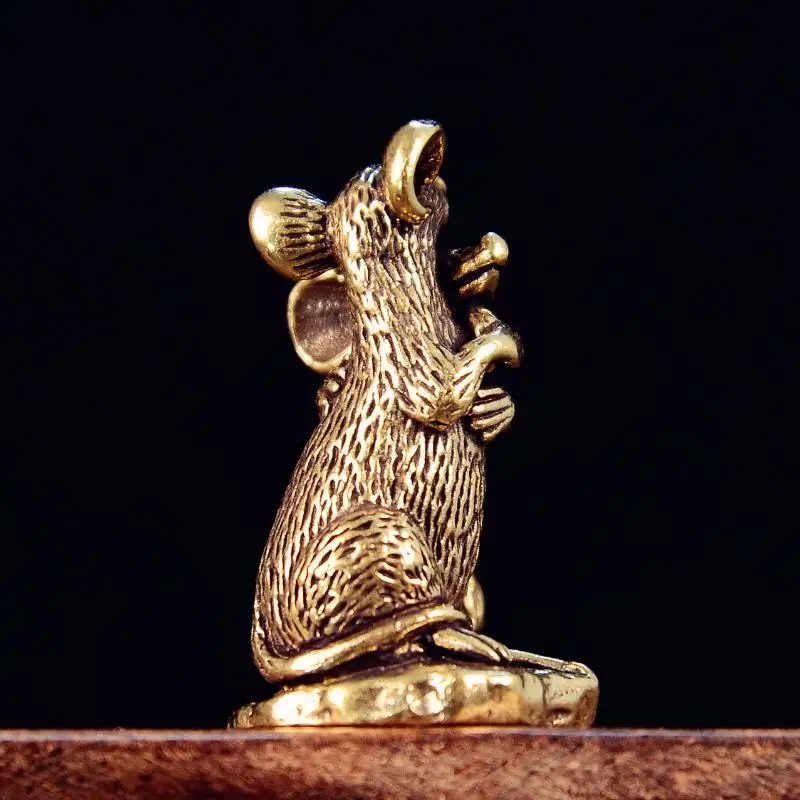 1Pcs Rat Small Statue Miniatures Desktop Ornament Antique Copper Love Mouse Figurines Living Room Home Decor Crafts Accessories