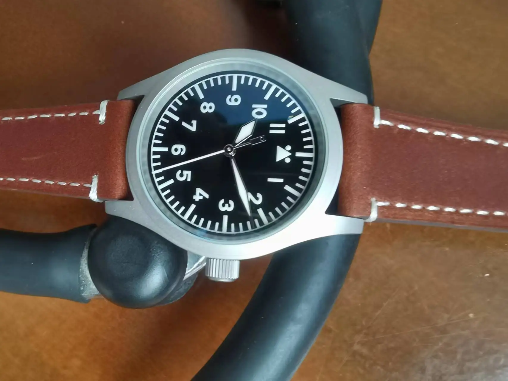 

38 мм пилотные часы с супер BGW9, светящийся браслет из нержавеющей стали чехол Double R K1 crystal, ремешок из натуральной кожи высокого класса