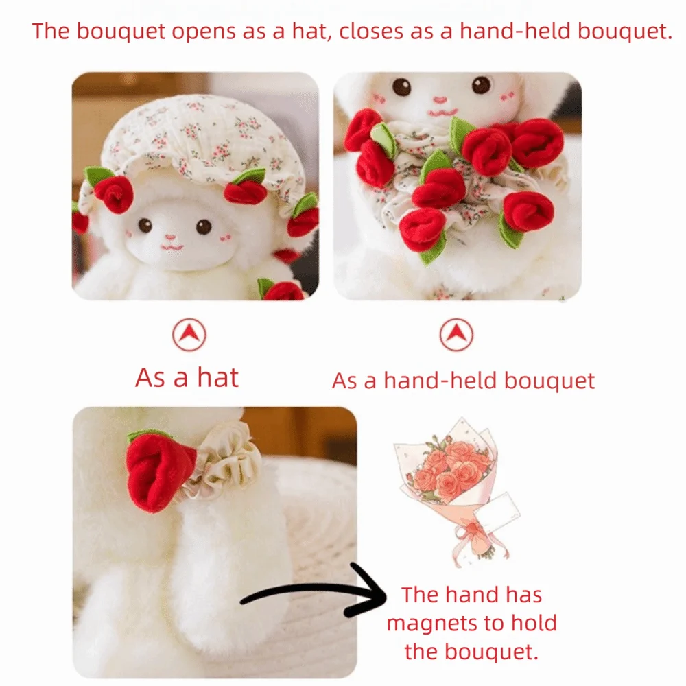 Creative Soft Plush Sheep Doll Small Anime Magnetic Hugging Lamb Rose Hat Plush Toy Kids