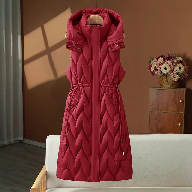 Women Long Puffer Vest Casual Sleeveless Puffy Padded Jacket Hooded Women Quilted Button Down Zip Up Sleeveless Vests Outerwear