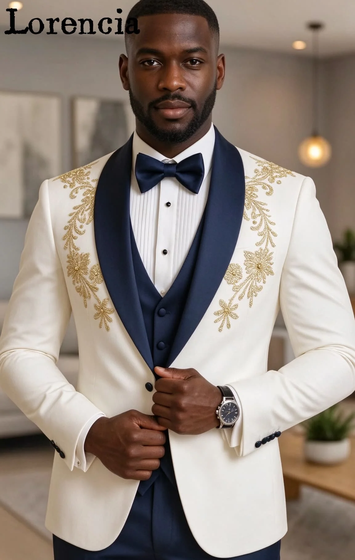 Luxury Embroidery Men Suits Shawl Lapel 3 Pieces Sets Wedding Groom Tuxedos Jacket Vest Pant Male Blazers Customized Ropa Hombre
