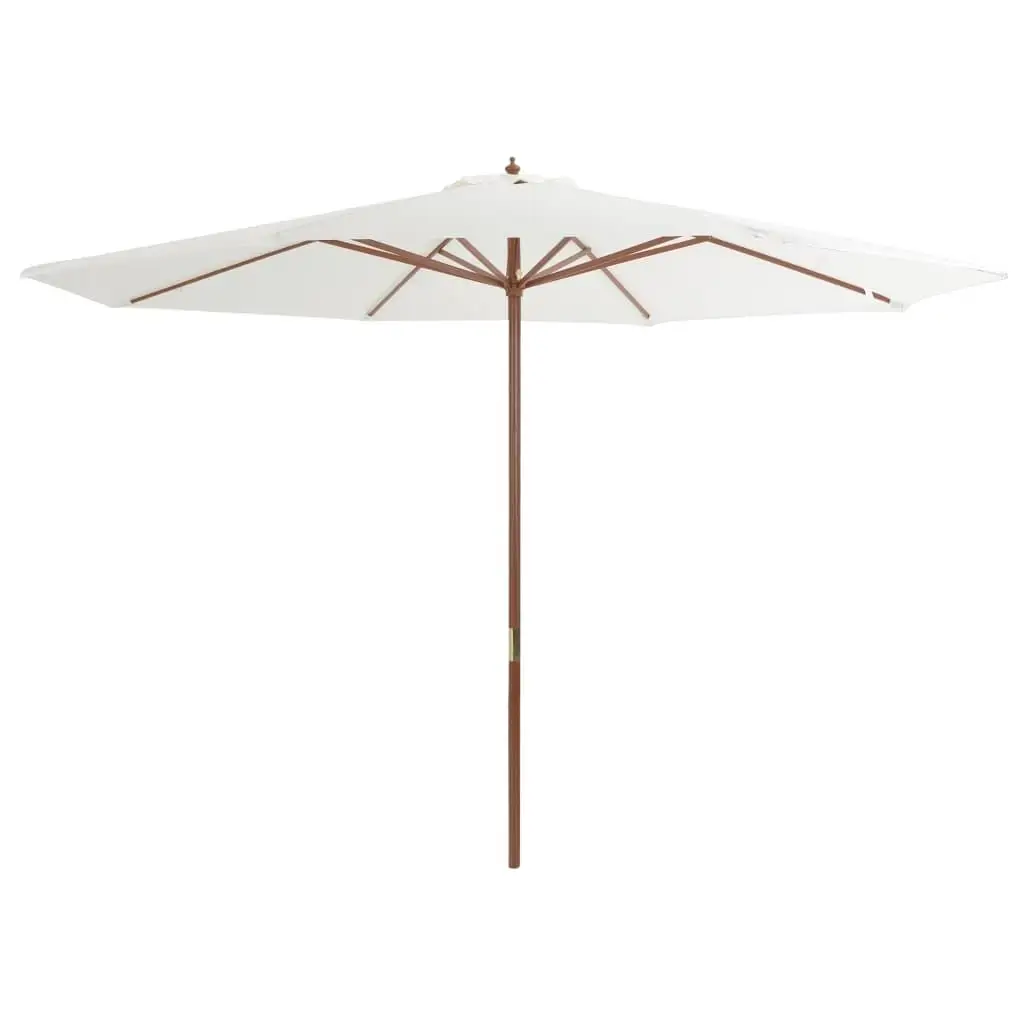 350-cm Sandweiß-Sonnenschirm mit Holzmast – stilvoller Sonnenschutz für Garten und Terrasse