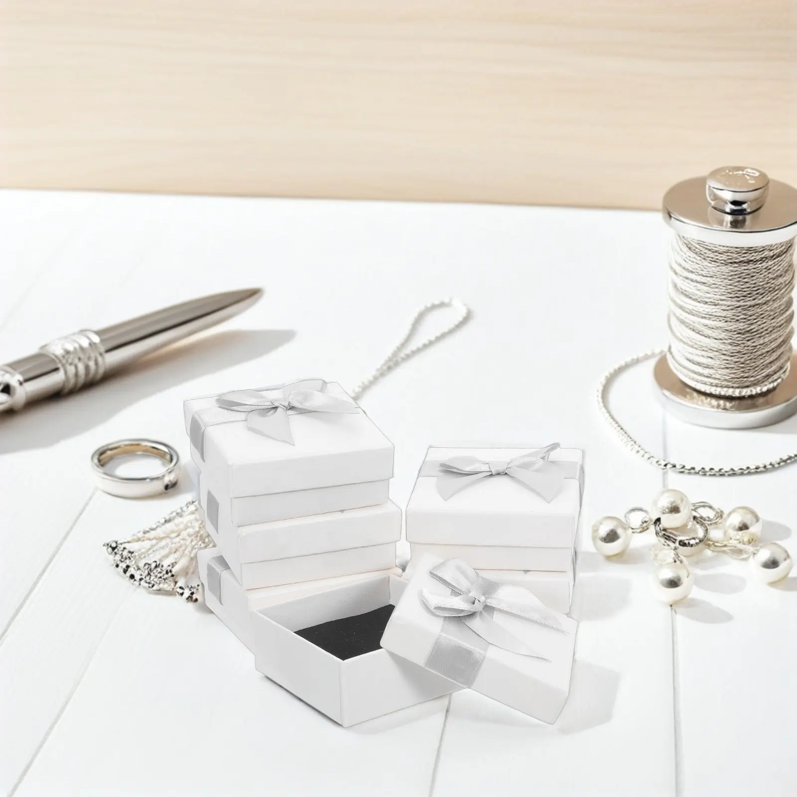 

10Pcs Luxury Pearlescent Jewelry Present Box Small White Cardboard Gift Box with Lid for Earrings Pendants Rings Jewelry