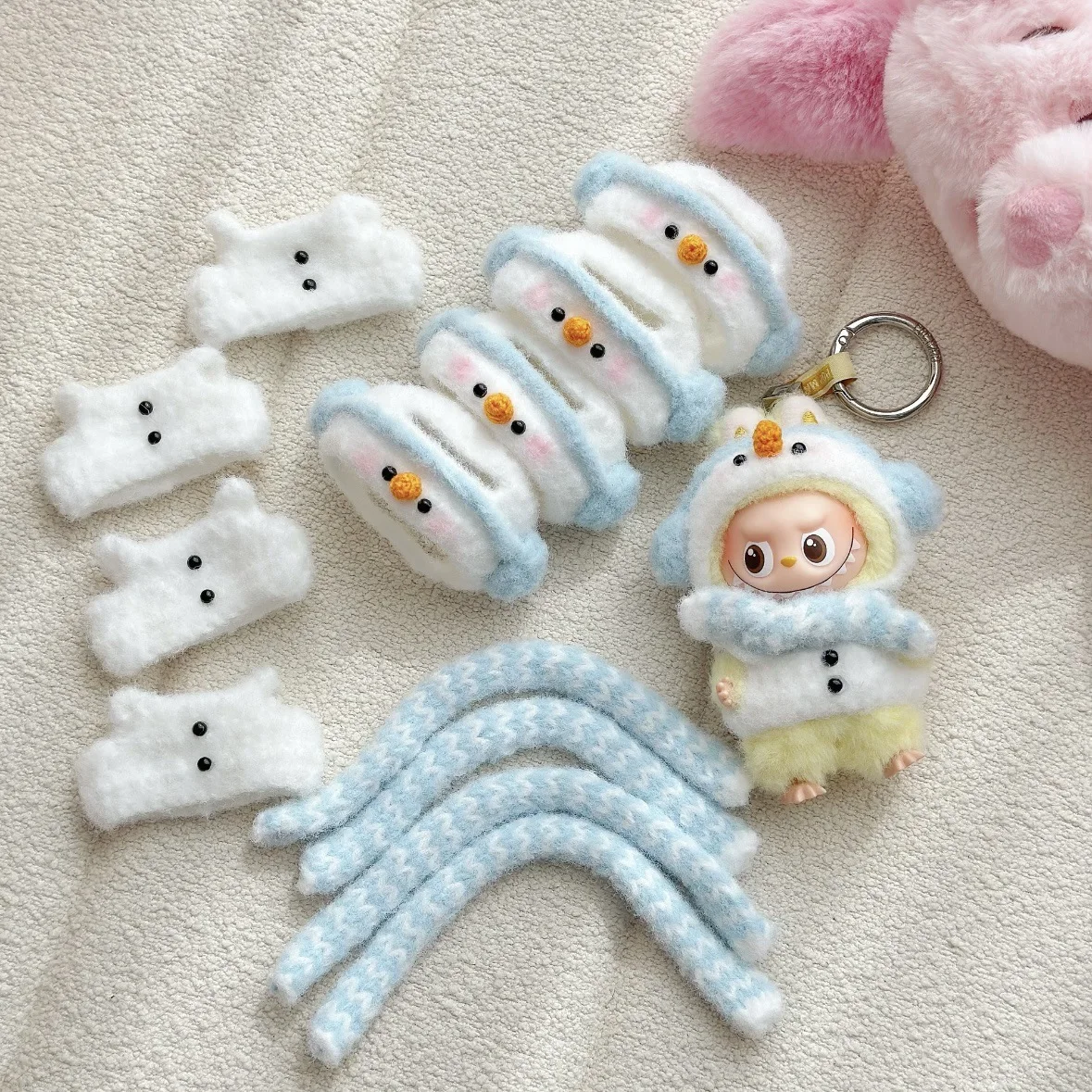 

Labubu Clothes Dolls 4.0 Diy Design Toy Clothing Decoration Accessories for 10cm Labubu Doll Cute Snowman Winter Plush Scarf Set