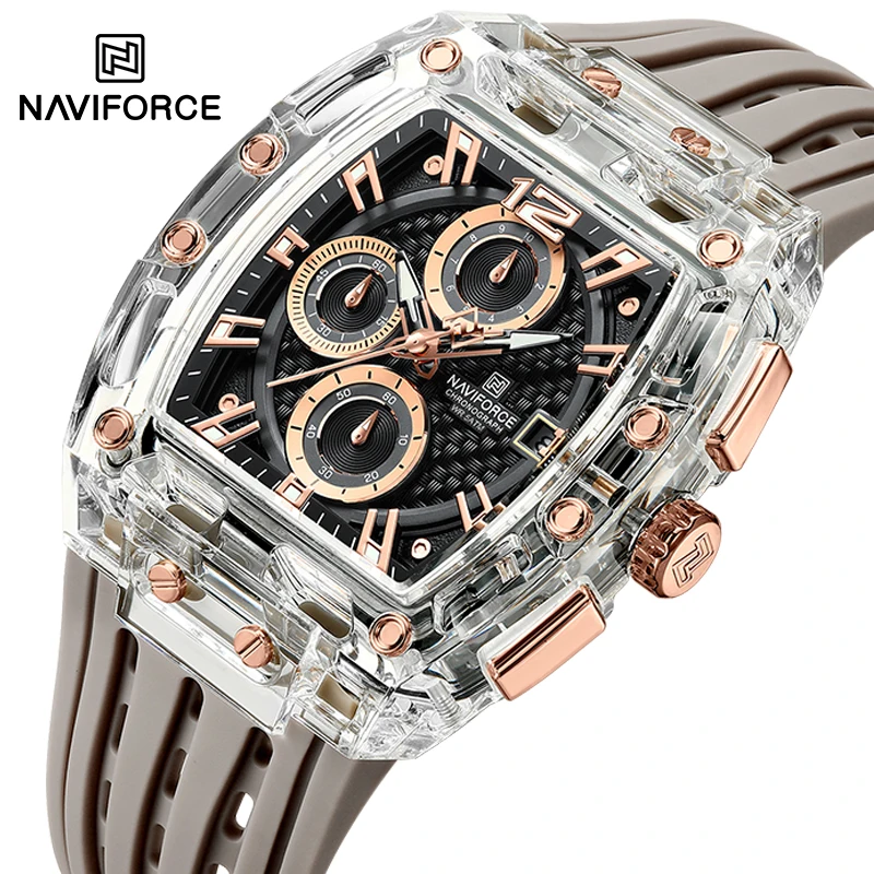 ใหม่ NAVIFORCE ผู้ชายควอตซ์นาฬิกามัลติฟังก์ชั่แฟชั่นกีฬา Chronograph 5ATM กันน้ําซิลิโคน Casual Man นาฬิกาข้อมือ