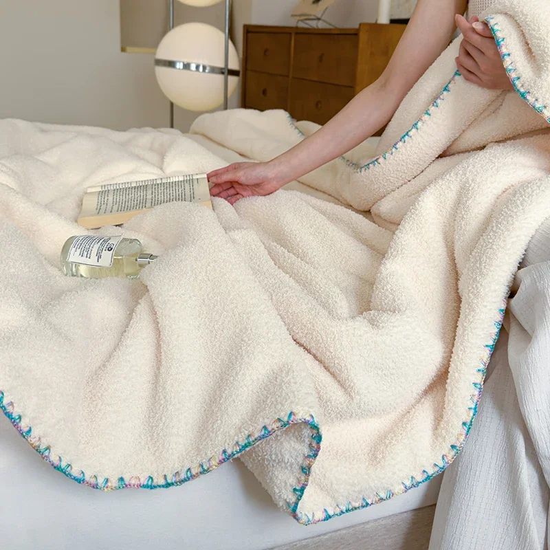 Solid White Milk Fleece Throw Blanket for Sofa Soft Comfort Double Bed Bedspread Multipurpose All Season Knitted Plush Blankets