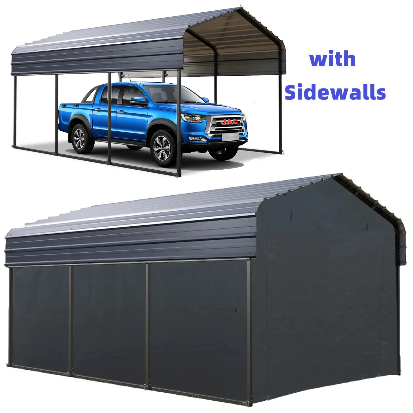 

10x15ft Metal Carport Reinforce Outdoor Heavy Duty Garage Car Shelter w/Sidewall