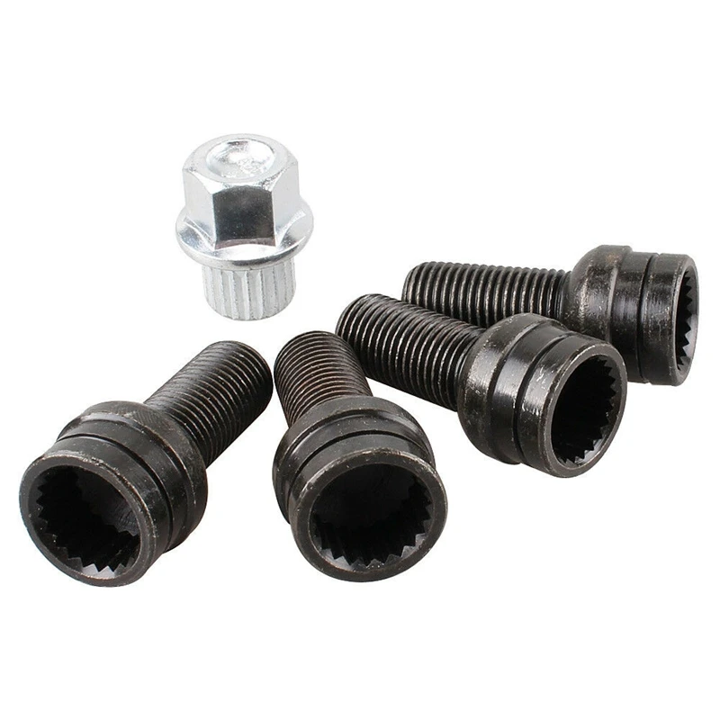 4Pcs M141.5MM Steel Wheel Bolt & Lock Lug Nut Set With Key For - Golf Jetta Replacement Parts And Accessorie Black