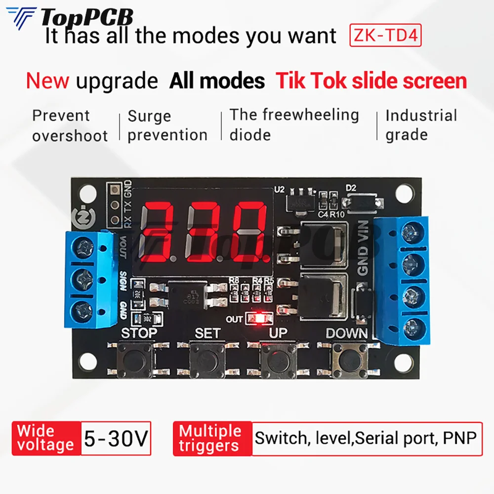 DC 5V-30V MOS Trigger Cycle Timer Delay Board Module Turn On/Off Relay Module with LED Digital Tube Display 0.1~999 min