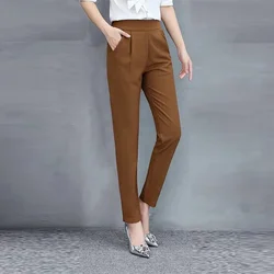 Basic Solid Color Elastic Waist Harem Pants Women Casual Spring Ankle-Length Pants Large Size Korean Slim Work Trousers Female