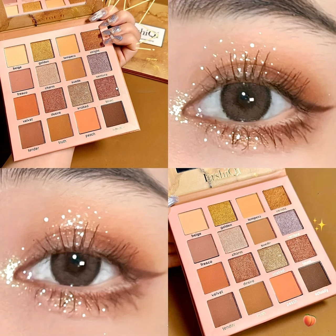 Set fard e evidenziatore Golden Sunshine a 16 colori - Tavolozza per trucco puro tono terra innocente per un aspetto naturale