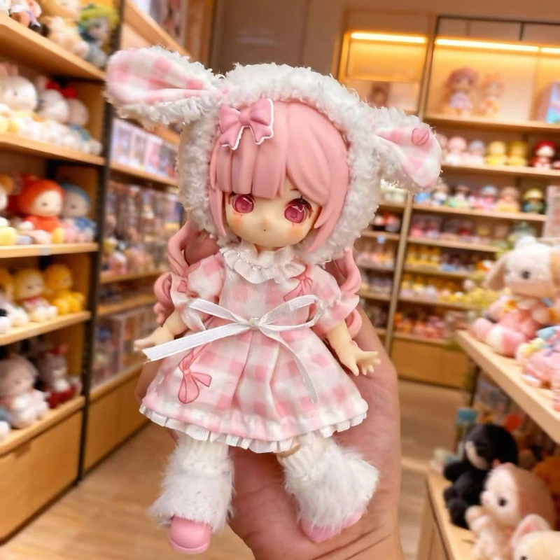 

The New Hot-selling Winter Suit Bjd Doll Clothes Cute Exquisite Pink Plaid Dress Personality Red Hat Simplicity Plaid Scarf