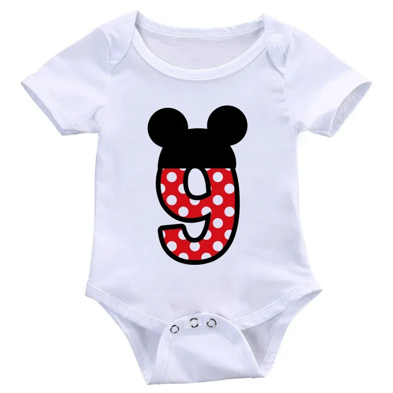 Letter Bow Cute Mickey Minnie Number 1-9 Print Baby Boy Girl Clothes Children Funny Rompers Infant Jumpsuit Ropa Bebe Playsuit