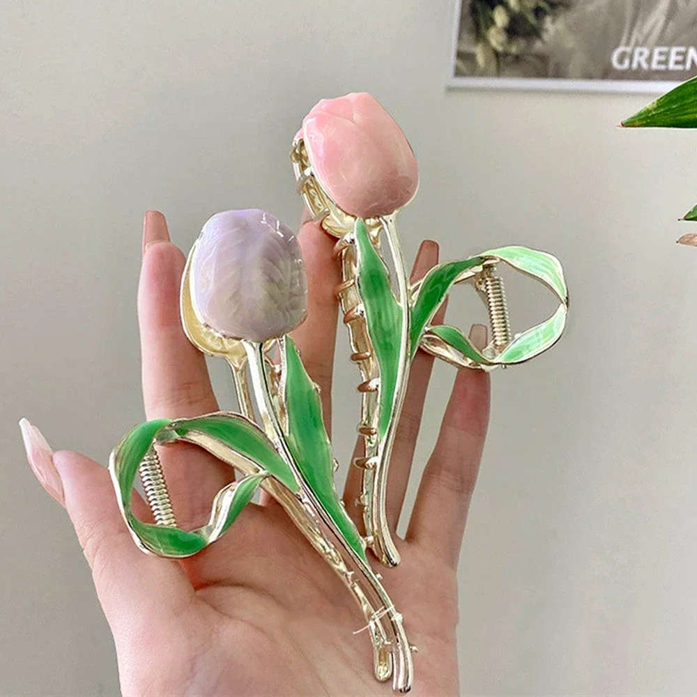 Artiglio per capelli con fiore di giglio alla moda, clip per mascella di squalo in metallo a tenuta forte, elegante copricapo estivo da spiaggia per capelli ricci spessi