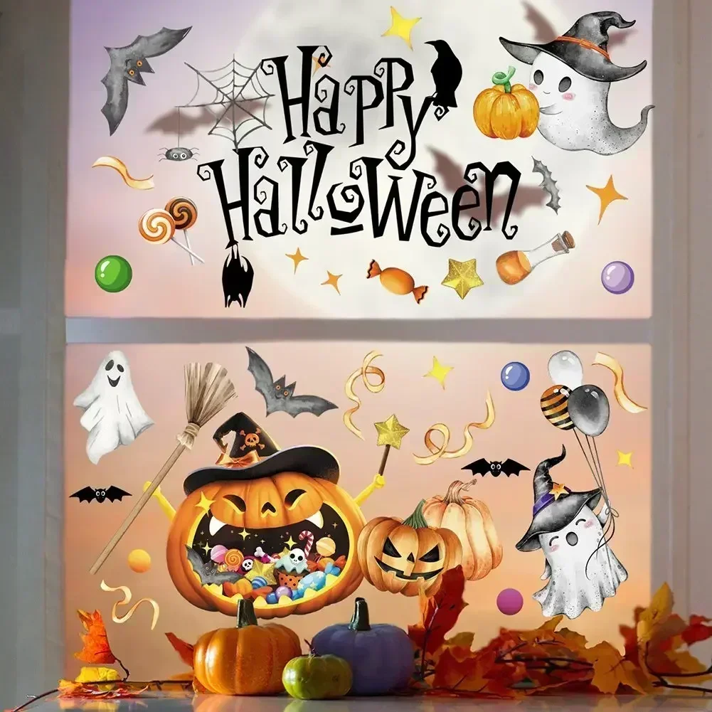 

Pumpkin Halloween Static Glass Stickers Visible Glass Decoration Stickers Patch Removable Stickers Home Bar Decal Stickers