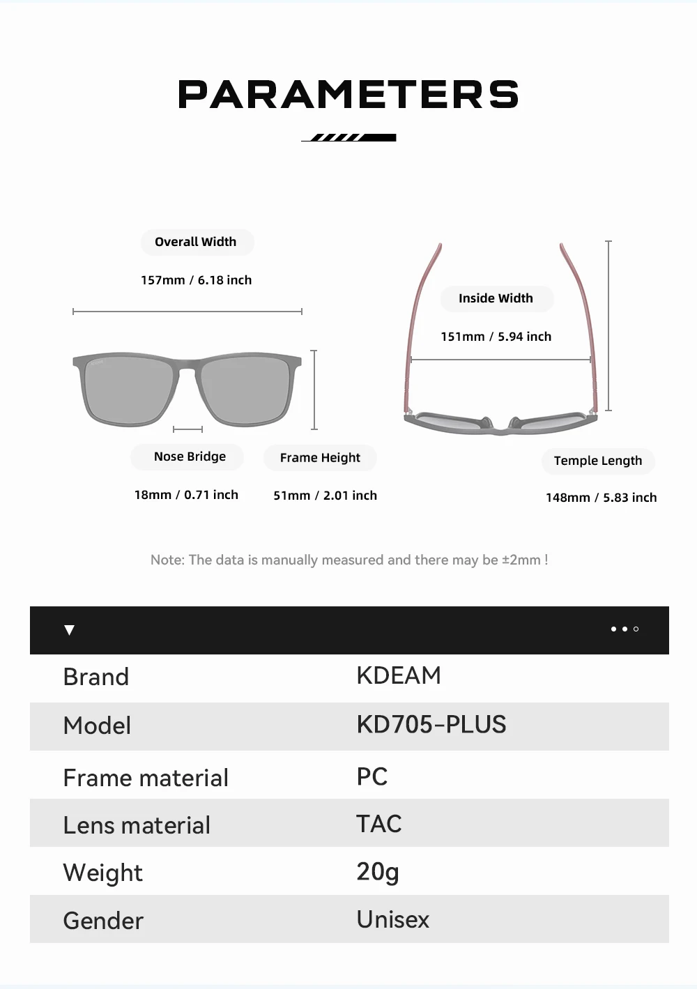 KDEAM 6,18 Zoll Rahmenbreite Extra große polarisierte Sonnenbrille für Männer Frauen Photochrome Sonnenbrille übergroß mit Etui – Detail 7