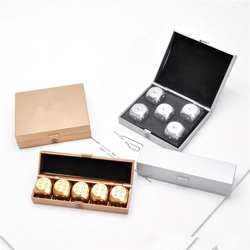 Precision Aluminum Alloy Dice With Box Dominoes Game Camping Poker KTV Bar Party Props Dices Set Solid Metal Silver Gold Color