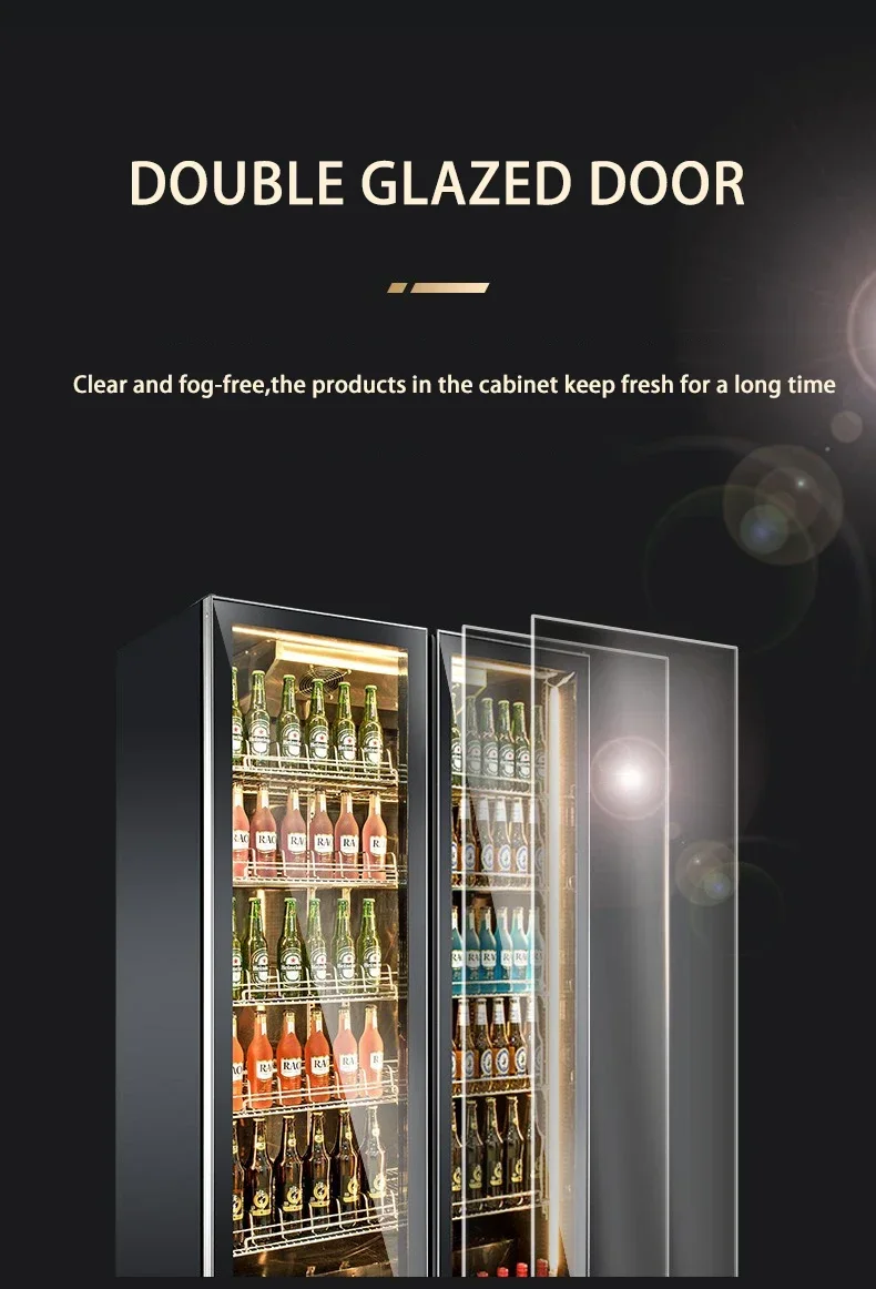 Commercial Vertical Double Glass Door Refrigerator Freezer Display Cabinet Beer Cabinet