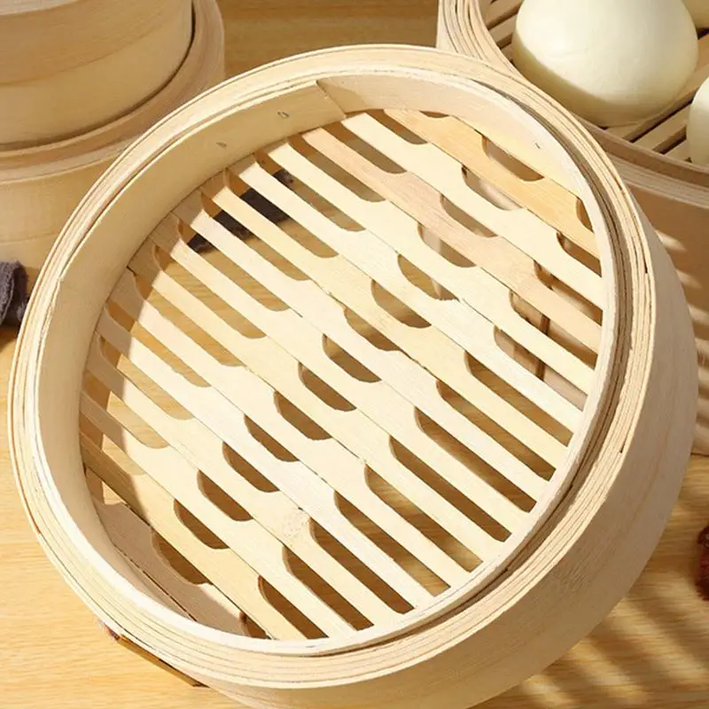 Handmade Dumplings Bamboo Steamer Cooker with Lid Dimsum Steamer Fish Rice Vegetable Basket Kitchen Cooking Tools 4-8inch