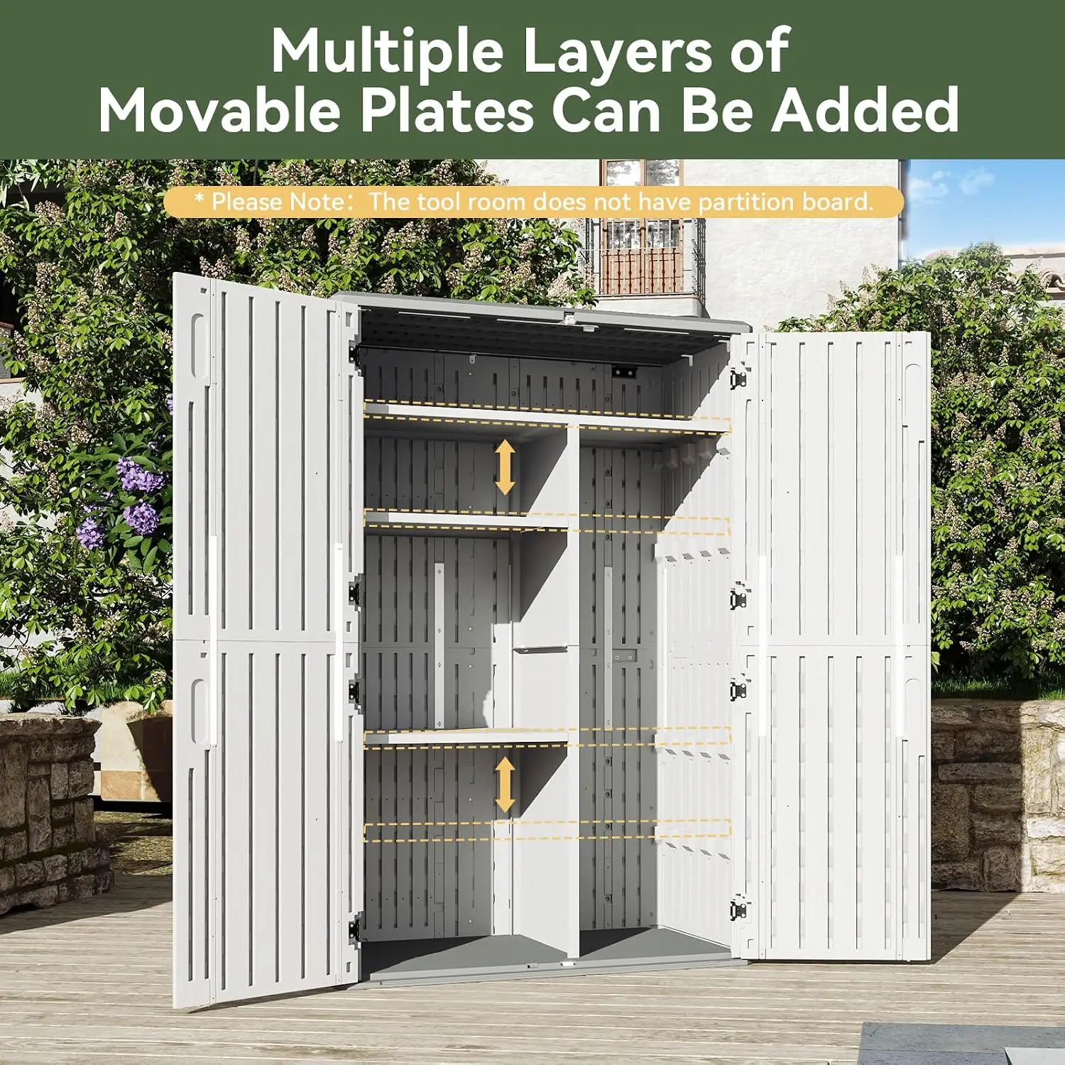 64 Cu.Ft Vertical Outdoor Storage Shed with Floor, Waterproof Cabinet for Garage, Custom