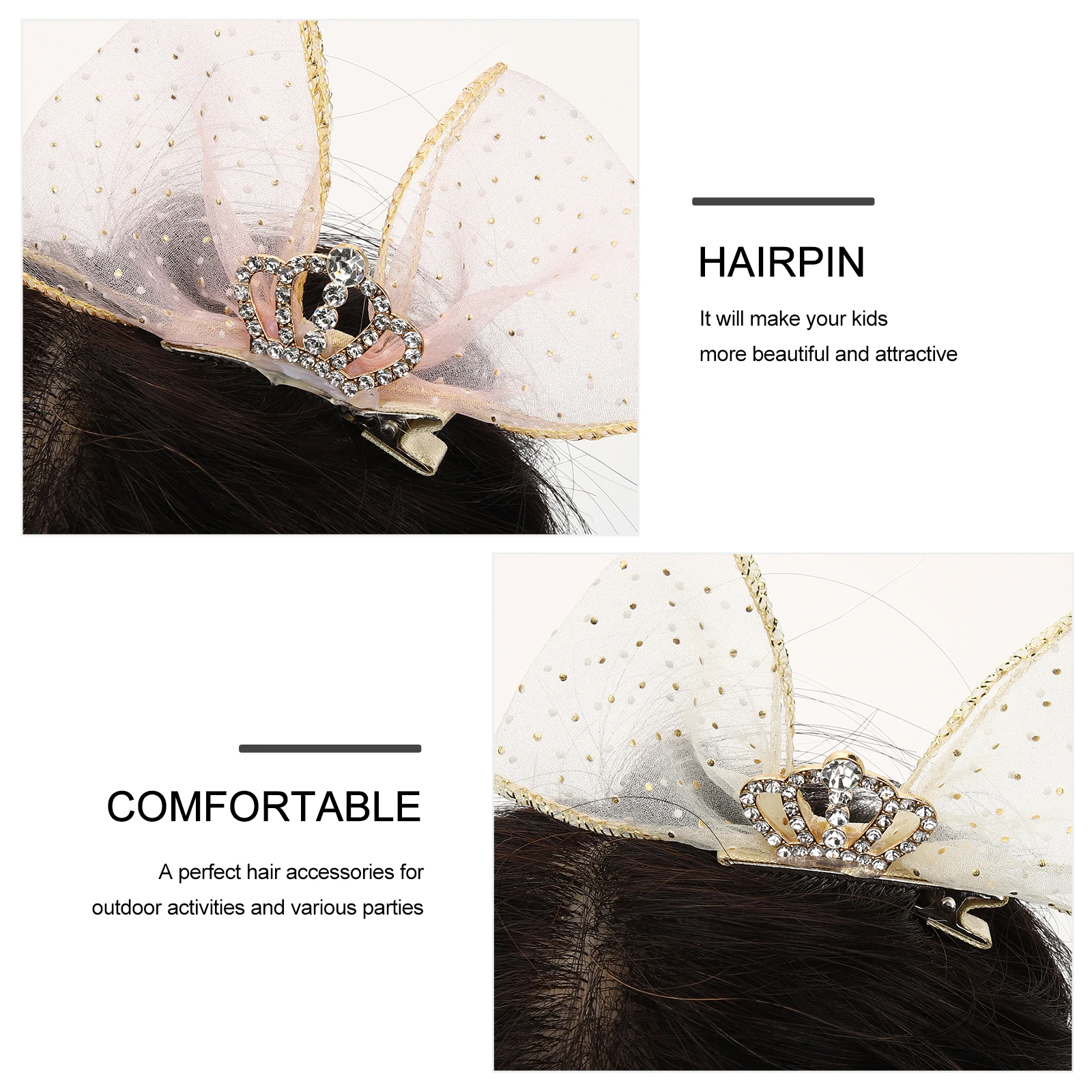 

2pcs Bow Hair Clips Pink Beige Crown Hairpin Girls Children Party Accessories Hair Bows Women Barrette Tiara Decorative