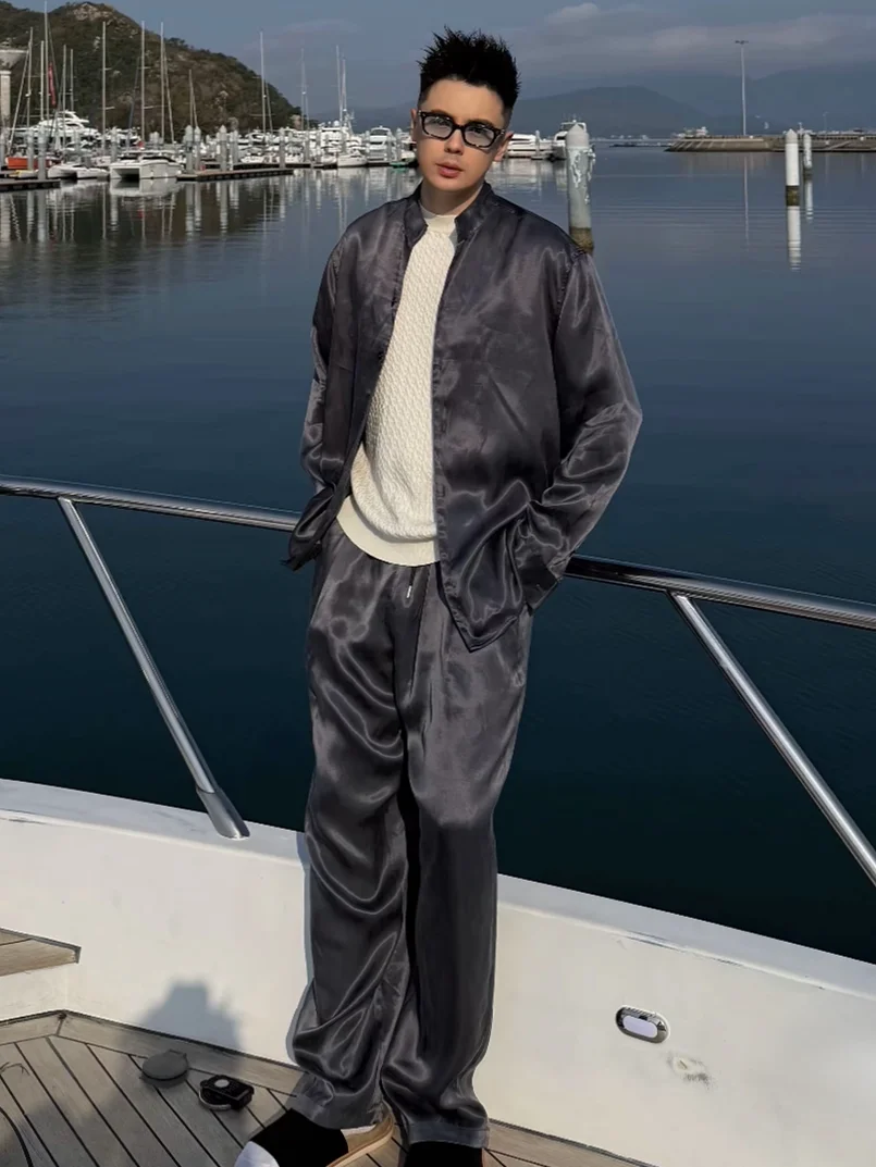 

Мужской модный повседневный комплект из рубашки с длинным рукавом и брюк, матовая отделка, одежда для отдыха, костюм из двух предметов, весенний сезон, китайского происхождения