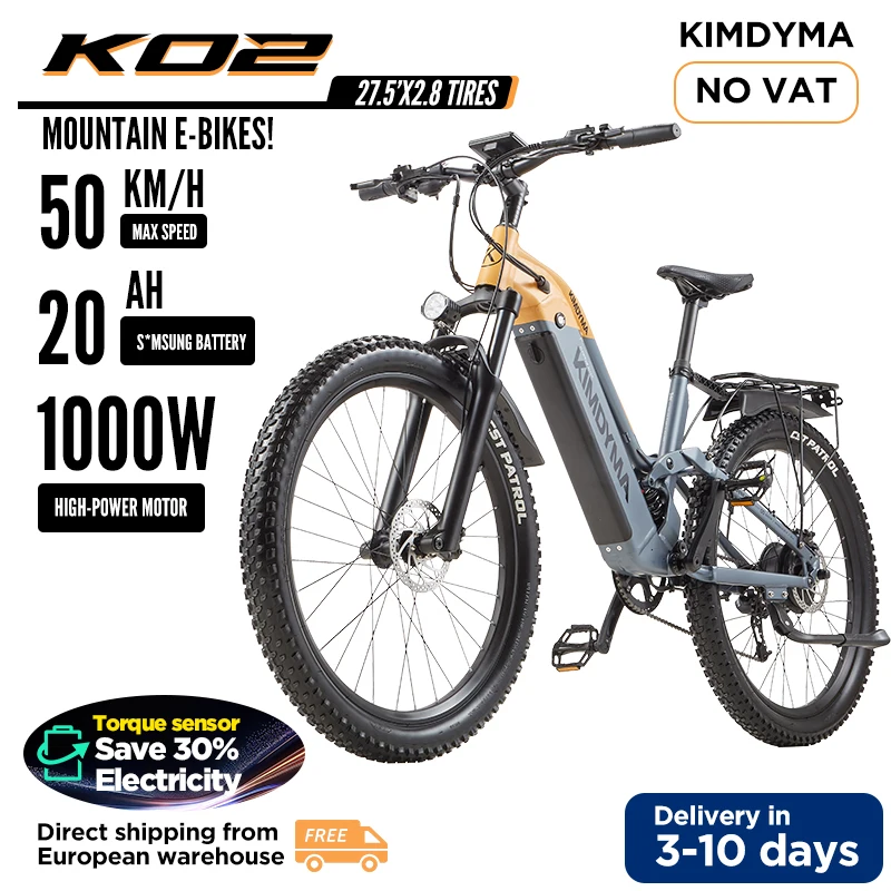 K02 48V 20AH Elektrofahrrad für Erwachsene – 27,5-Zoll-Reifen eBike mit Drehmomentsensor und hydraulischen Bremsen (Männer/Frauen) – 150 km Reichweite