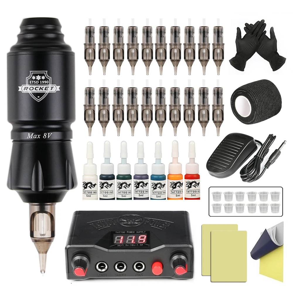 

Professional Tattoo Kit Complete Mini Rocket Rotary Tattoo Machine Pen LED Digital Tattoo Power Supply Permanent Makeup Supplies