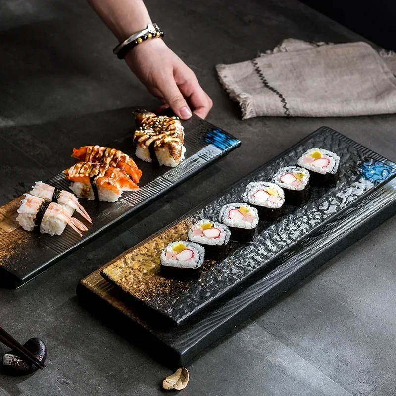 Japanese-style ceramic long plate creative rectangular sushi plate set plate sashimi flat plate restaurant commercial