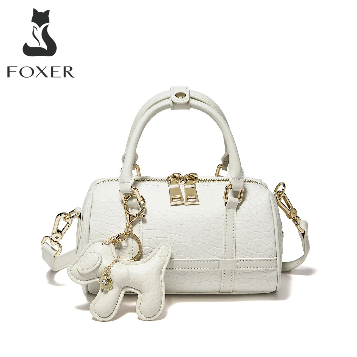 

FOXER 2026 Новая женская сумка-бочонок из текстурированной воловьей кожи, модная повседневная сумка через плечо для женщин, городская сумка-кроссбоди