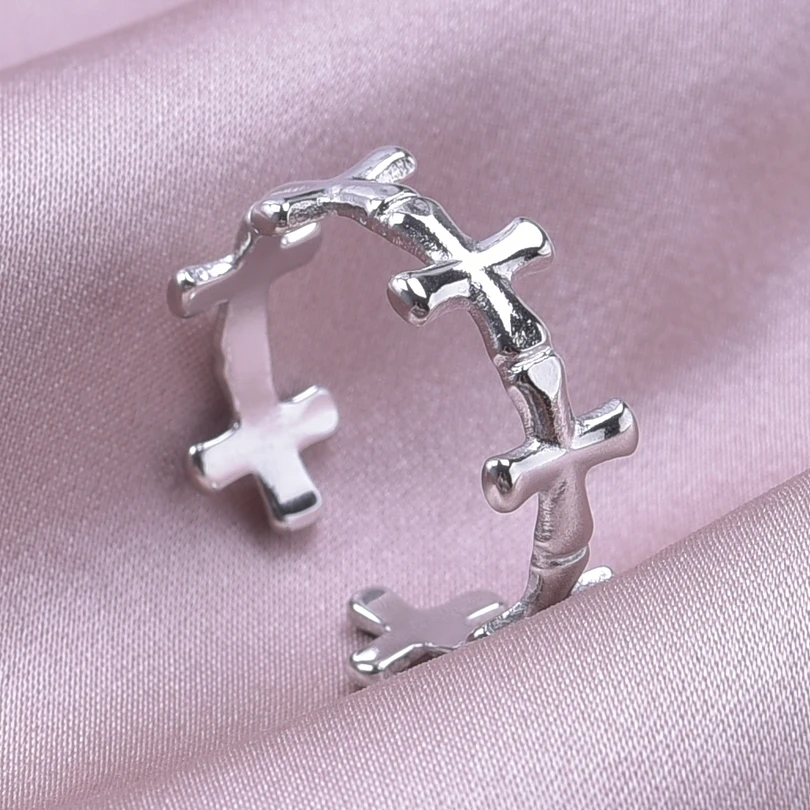 New Minimalist Crosses Splice Design Rings For Women Men Stainless Steel Vintage Religious Cross Open Rings Fashion Jewelry Gift image 4