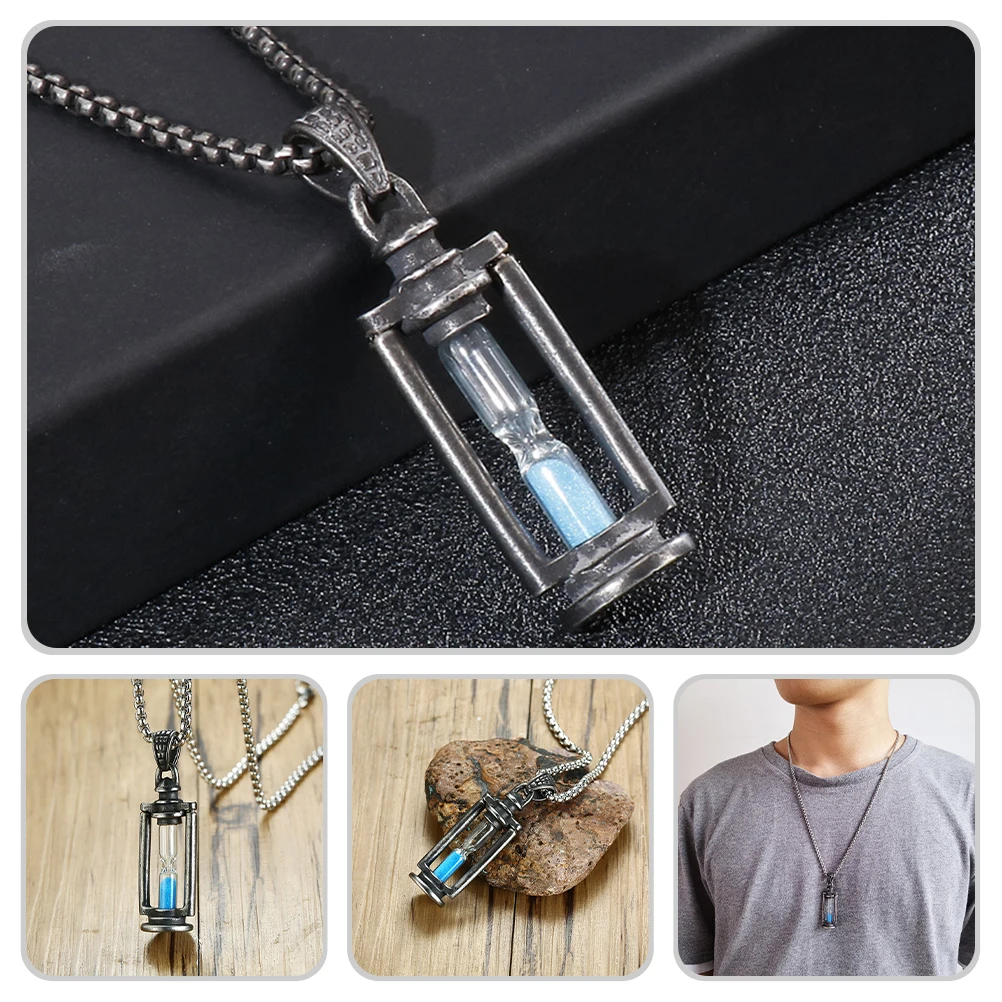 

Retro Hourglass Pendant Necklace Necklaces for Men Jewelry Sandglass Man Titanium Steel Vintage Chain