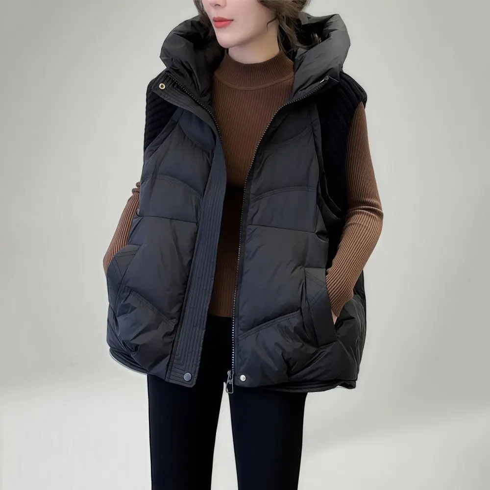 

Hooded Down Cotton Vest Women's Autumn and Winter New Loose Sleeveless Vest Jacket