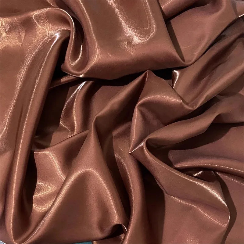 dark brown luxurious glossy metallic liquid satin fabric sewing stage costumes suits fashion designer materials evening wear