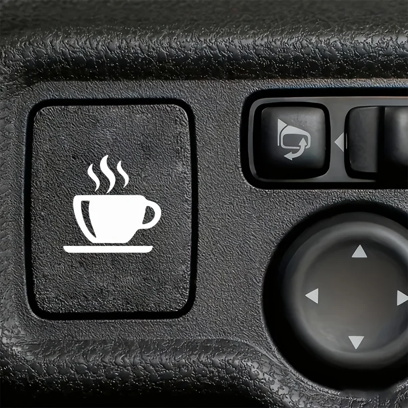 Coffee Lover Dashboard Sticker 2pcs Waterproof Vinyl Decal Motorcycle Helmet Car Interior Fun Caffeine Button
