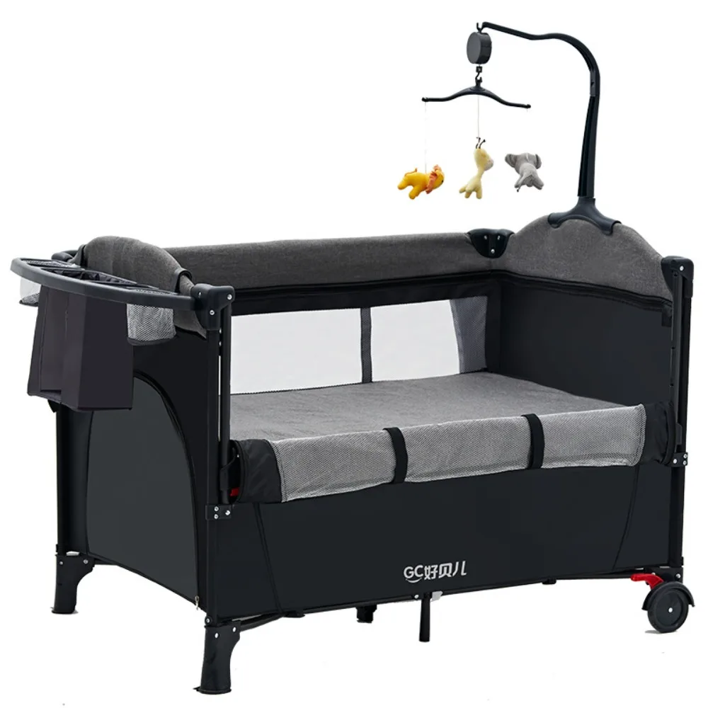 4-in-1 Foldable Baby Crib 0-3 Years Multifunctional Bed with Rocker Changing Table