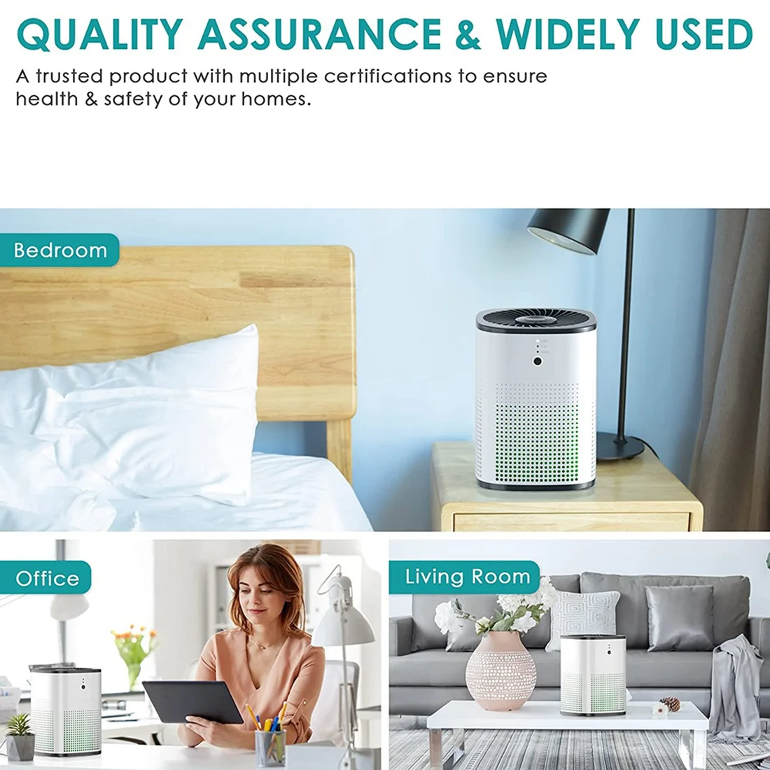 Purificateur d'air de chambre à coucher avec filtre HEPA, véritable filtre, prise US, entrée à 360 ° avec filtre à 5 étapes pour les allergies aux animaux domestiques, H13